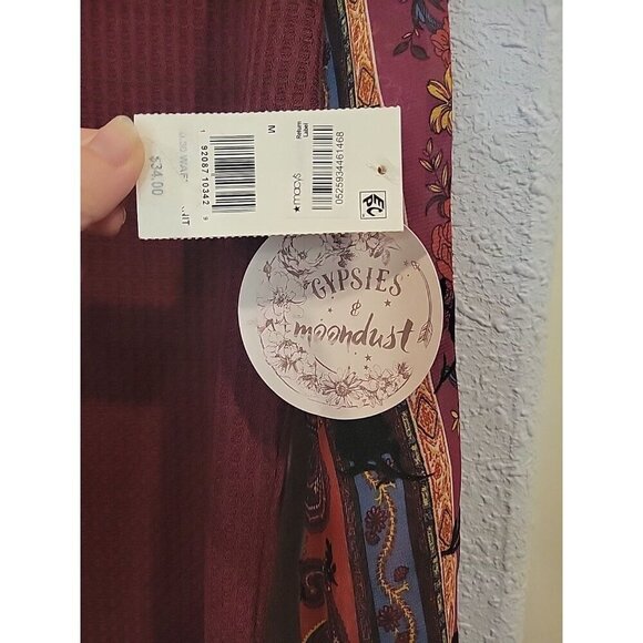 Gypsies And‎ Moondust Burgundy Waffle Knit Shirt With Boho Sleeves NWT Medium - Picture 4 of 7